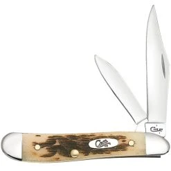 Case Peanut Amber Bone Folder Knife, Satin Blades