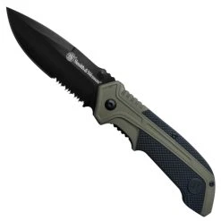 Smith & Wesson OD Green Spring Assist Knife, Black Combo Blade