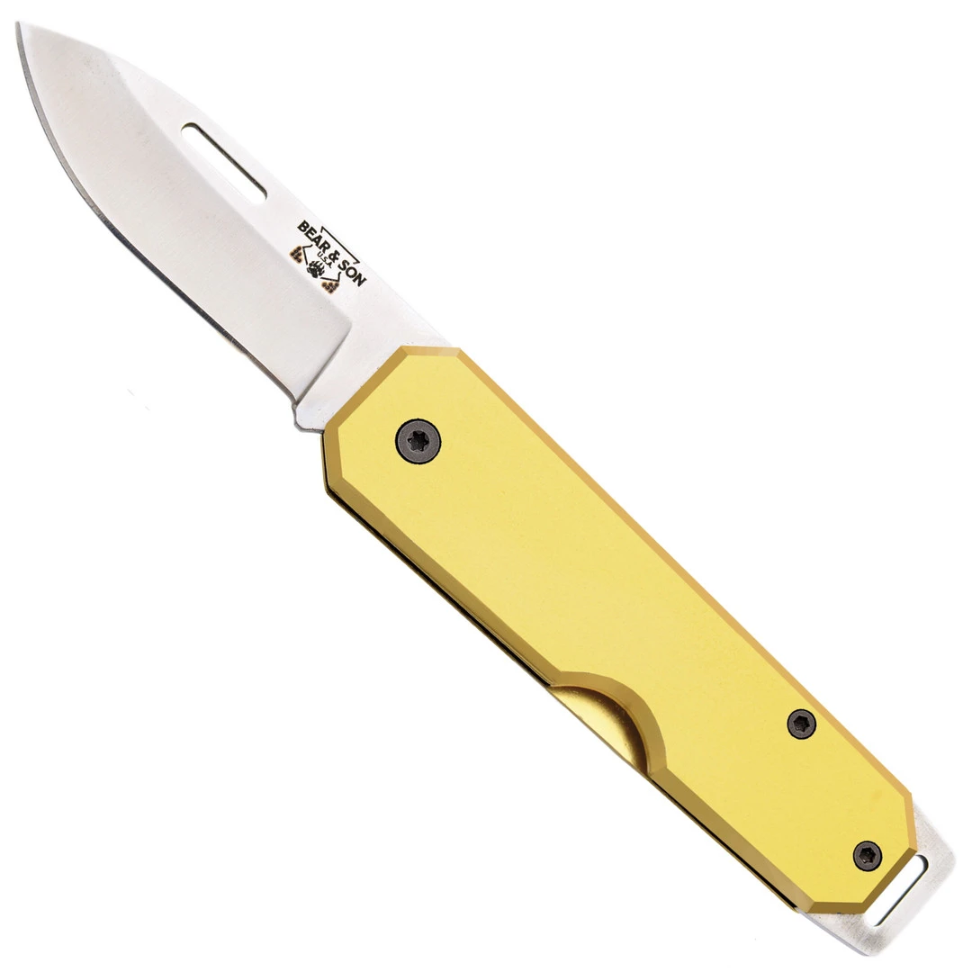 Bear & Son Yellow Slip-Joint Folder Knife, Satin Blade 3 Bear & Son Yellow Slip-Joint Folder Knife, Satin Blade
