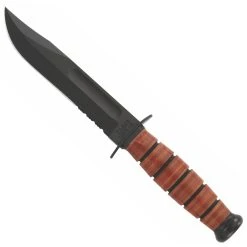 Ka-Bar USMC Short Leather Handle Fighting Knife, Combo Edge