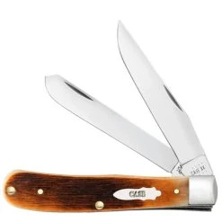 Case Amber Bone Sawcut Jig Barehead Trapper Knife