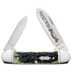 Case Pocket Worn Olive Green Bone Peach Seed Jig Canoe Knife