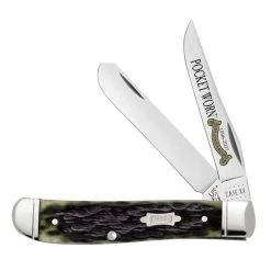 Case Pocket Worn Olive Green Bone Peach Seed Jig Mini Trapper Knife