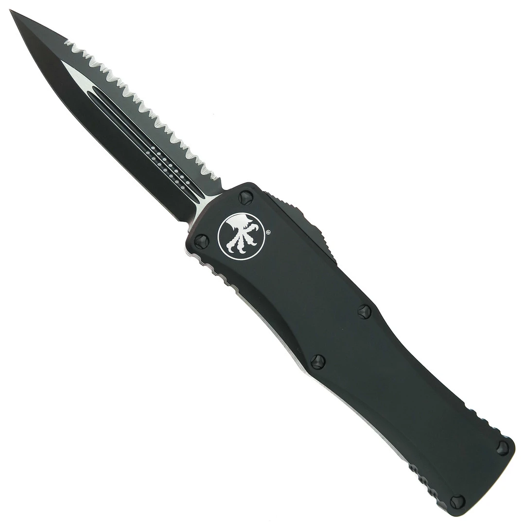Microtech Black Tactical Hera OTF Knife, Black Serrated Dagger Blade 3 Microtech Black Tactical Hera OTF Knife, Black Serrated Dagger Blade