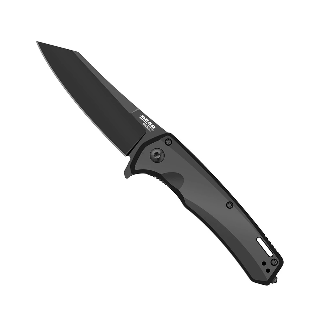 Bear & Son Black Aluminum Sideliner Knife, Reverse Tanto Blade 3 Bear & Son Black Aluminum Sideliner Knife, Reverse Tanto Blade