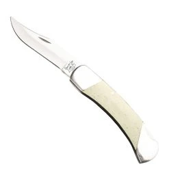 Bear & Son White Smooth Bone Midsize Lockback Folder Knife, Satin Blade