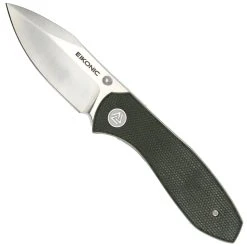 Eikonic Knife Company Eikonic Olive Canvas Micarta Kasador Flipper Knife, Satin Blade