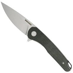 Eikonic Knife Company Eikonic Olive Canvas Micarta Dromas Flipper Knife, Satin Blade