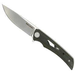 Eikonic Knife Company Eikonic Green Canvas Micarta Aperture Flipper Knife, Satin Blade