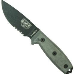 ESEE Knives RC3S Fixed Blade Knife, Black Blade, Part Serrated, Linen Micarta Handle, ESEE-3S