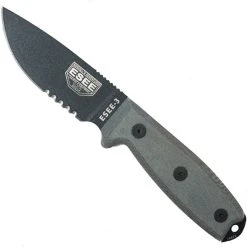 ESEE Knives Fixed Blade Knife, Black Part Ser Blade, Modified Pommel, Linen Micarta Handle, ESEE-3SM