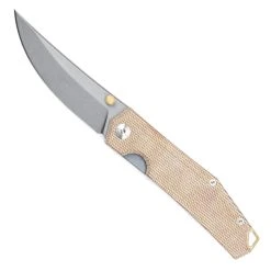 GiantMouse ACE Clyde Natural Canvas And Brass Folding Knife, Stonewash Blade