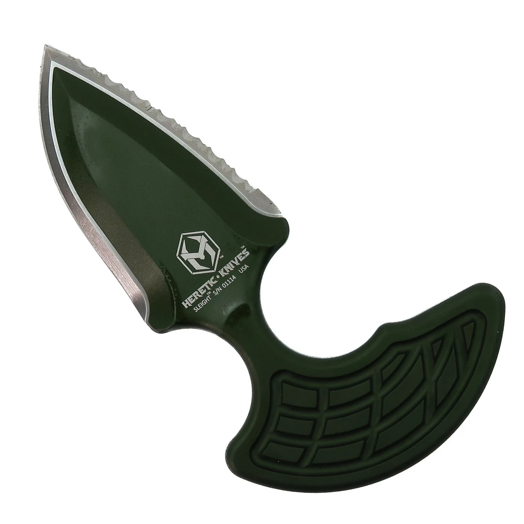 Heretic Knives Green Sleight Push Dagger, Stonewash Full Serrated Blade 3 Heretic Knives Green Sleight Push Dagger, Stonewash Full Serrated Blade