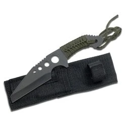 Survivor Knives HK-736 Army Green Sheepsfoot Paracord Fixed Blade Knife & Fire Starter, Black Blade