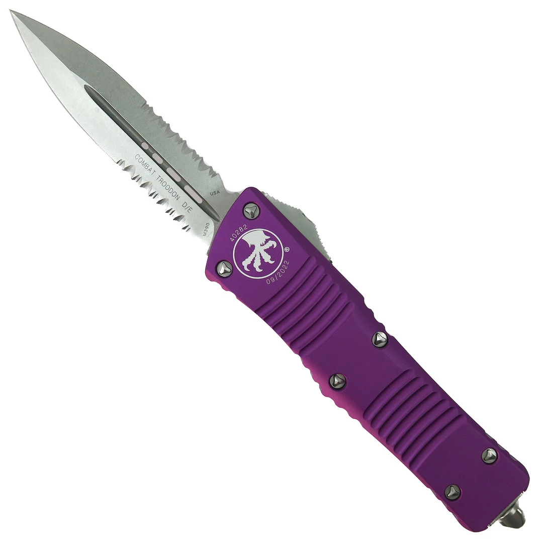 Microtech Violet Combat Troodon OTF Auto Knife, Stonewash Part Serrated Blade 3 Microtech Violet Combat Troodon OTF Auto Knife, Stonewash Part Serrated Blade