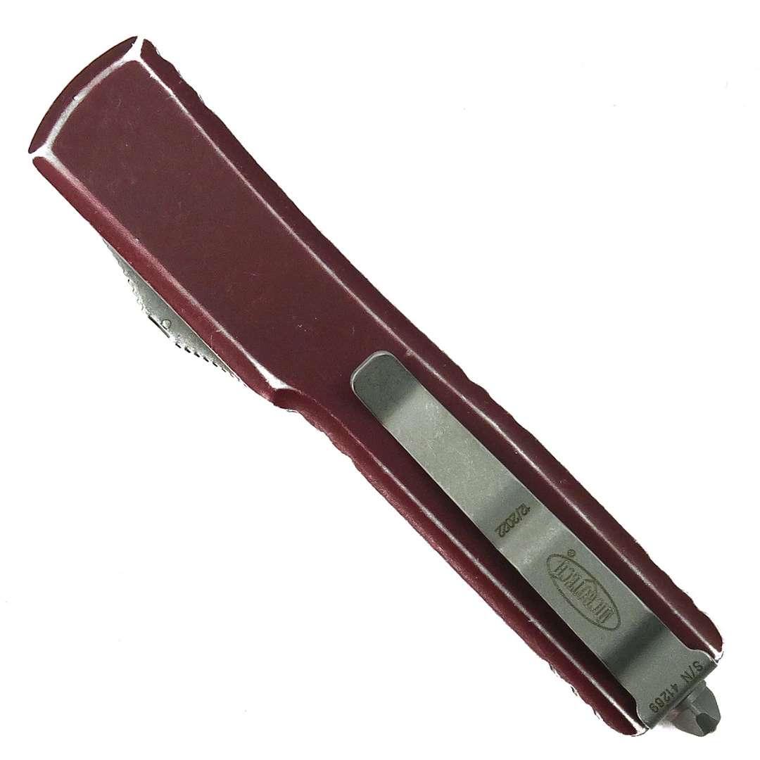 Microtech Distressed Merlot UTX-70 OTF Auto Knife, Apocalyptic Blade 4 Microtech Distressed Merlot UTX-70 OTF Auto Knife, Apocalyptic Blade - Image 2