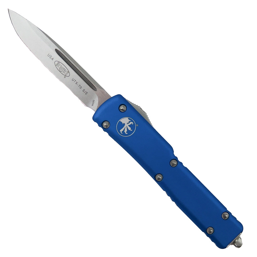 Microtech Blue UTX70 OTF Knife, Stonewash Plain Blade 3 Microtech Blue UTX70 OTF Knife, Stonewash Plain Blade