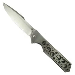 Olamic Cutlery Satin Ti Rainmaker Flipper Knife, Satin Harpoon Blade