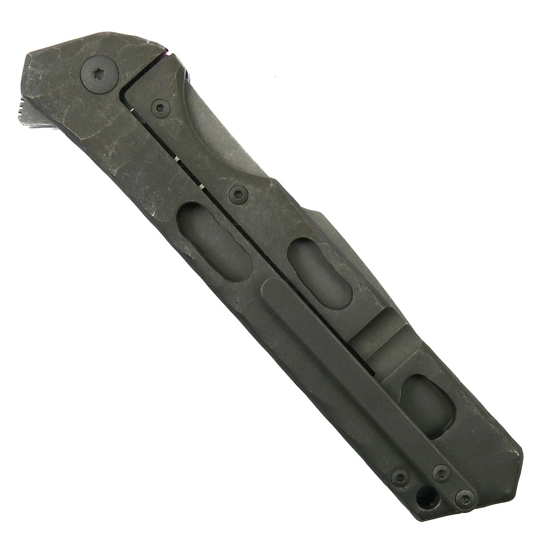 Olamic Cutlery Dark Wash Rocks And Funky Holes Rainmaker Flipper Knife, Stonewash Harpoon Blade 4 Olamic Cutlery Dark Wash Rocks And Funky Holes Rainmaker Flipper Knife, Stonewash Harpoon Blade - Image 2