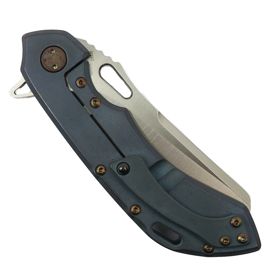 Olamic Cutlery Blue Wash Entropic Antique Titanium Inlay Wayfarer 247 Knife, Satin Sheepscliffe Blade 4 Olamic Cutlery Blue Wash Entropic Antique Titanium Inlay Wayfarer 247 Knife, Satin Sheepscliffe Blade - Image 2