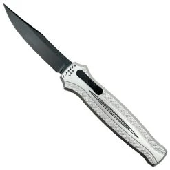 Piranha Knife Company Piranha P-19ST Silver Rated-R OTF Auto Knife, 154CM Black Blade