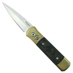 Pro-Tech Knives Pro-Tech 7114 Fat Carbon Inlay Bronze Aluminum Godson Auto Knife, Satin Blade