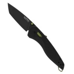 SOG Black And Moss Green Aegis AT Tanto Folding Knife, Black Blade