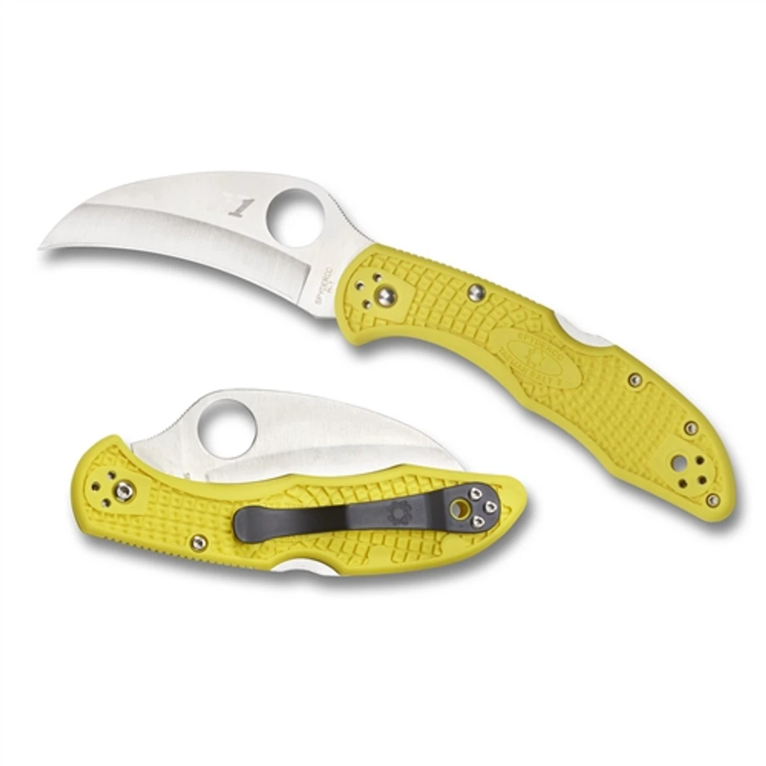 Spyderco C106PYL2 Yellow Tasman Salt 2 Hawkbill Folder Knife, H-1 Satin Blade 4 Spyderco C106PYL2 Yellow Tasman Salt 2 Hawkbill Folder Knife, H-1 Satin Blade - Image 2