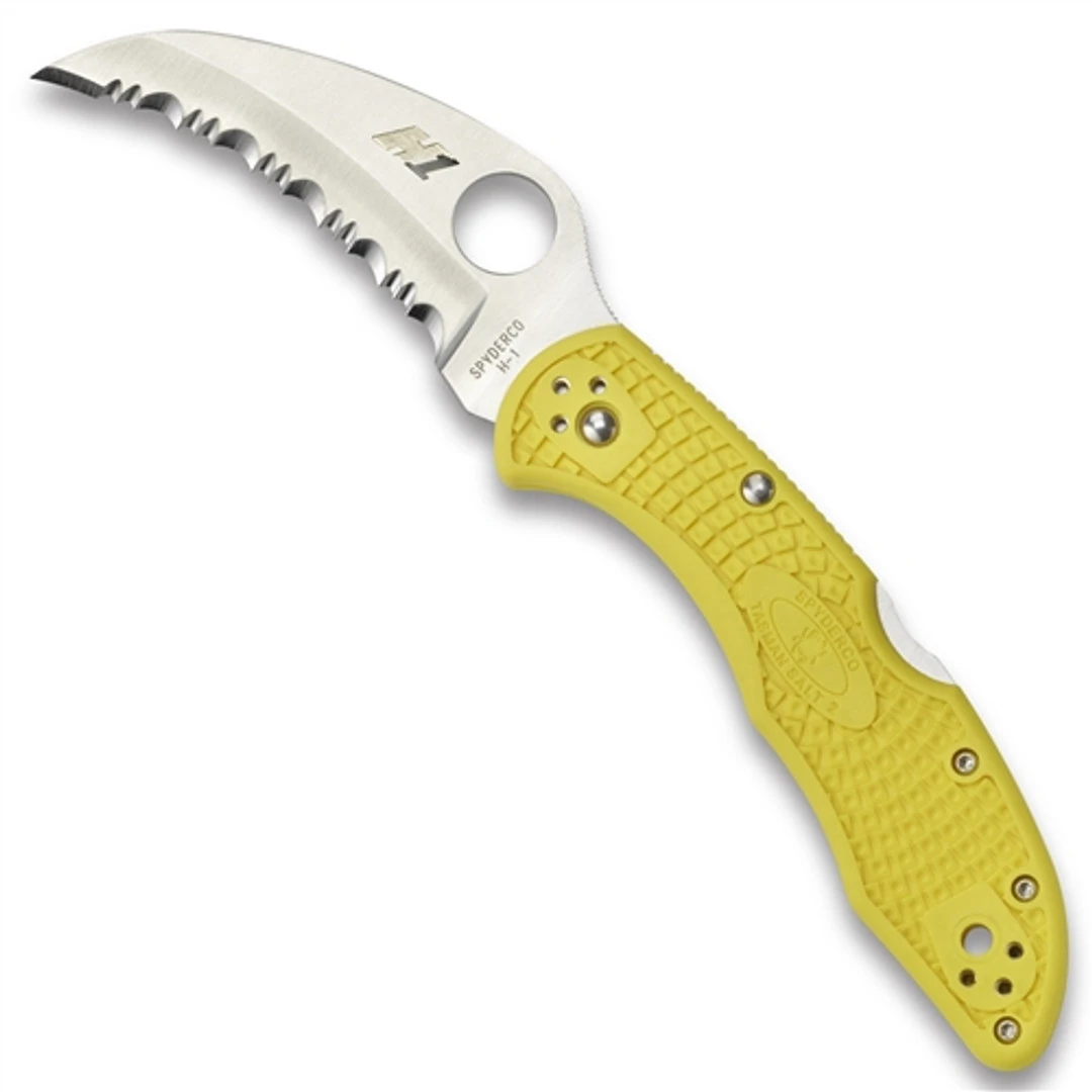 Spyderco C106SYL2 Yellow Tasman Salt 2 Hawkbill Folder Knife, H-1 Satin SpyderEdge Blade 3 Spyderco C106SYL2 Yellow Tasman Salt 2 Hawkbill Folder Knife, H-1 Satin SpyderEdge Blade
