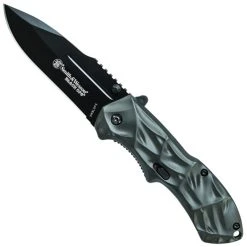 Smith & Wesson Black Ops Spring Assist Knife, Grey Handle, Tactical Black Drop Point, SWBLOP3