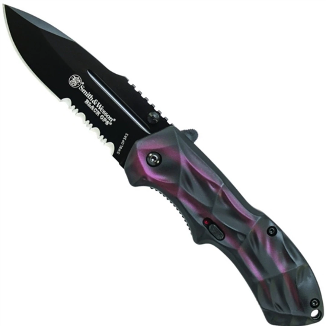 Smith & Wesson Black Ops Spring Assist Knife, Smoked Red Handle, Black Part Ser Blade, SWBLOP3RS 3 Smith & Wesson Black Ops Spring Assist Knife, Smoked Red Handle, Black Part Ser Blade, SWBLOP3RS