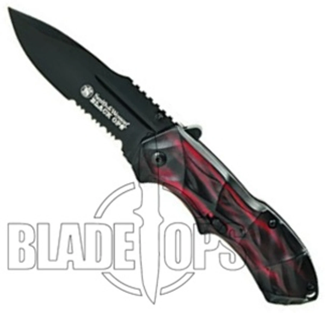 Smith & Wesson Black Ops Spring Assist Knife, Smoked Red Handle, Black Part Ser Blade, SWBLOP3RS 4 Smith & Wesson Black Ops Spring Assist Knife, Smoked Red Handle, Black Part Ser Blade, SWBLOP3RS - Image 2