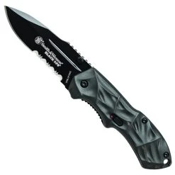Smith & Wesson Small Black Ops Spring Assist Knife, Drop Point Combo Blade