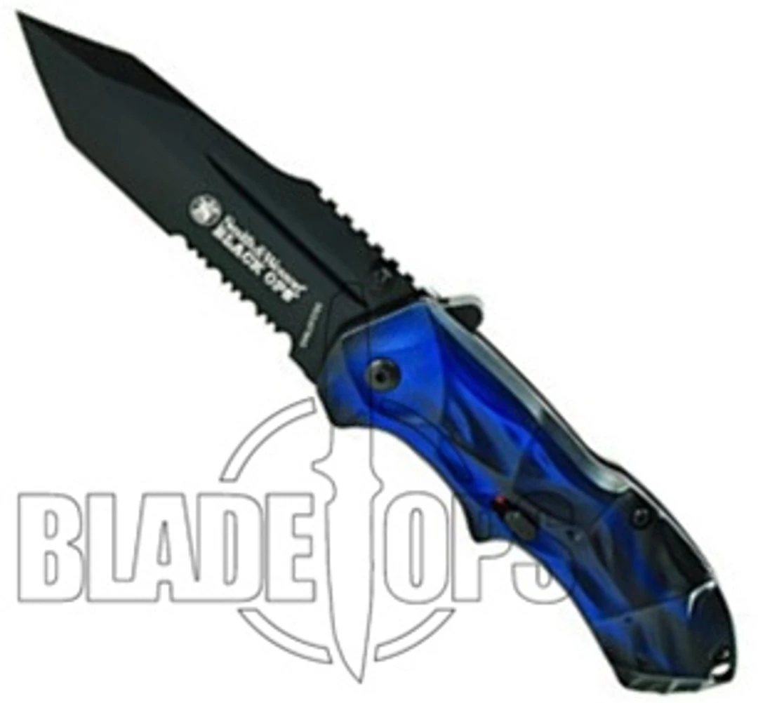 Smith & Wesson Black Ops Spring Assist Knife, Blue Handle, Tanto Black Part Ser Blade, BLOP3TBLS 5 Smith & Wesson Black Ops Spring Assist Knife, Blue Handle, Tanto Black Part Ser Blade, BLOP3TBLS - Image 3