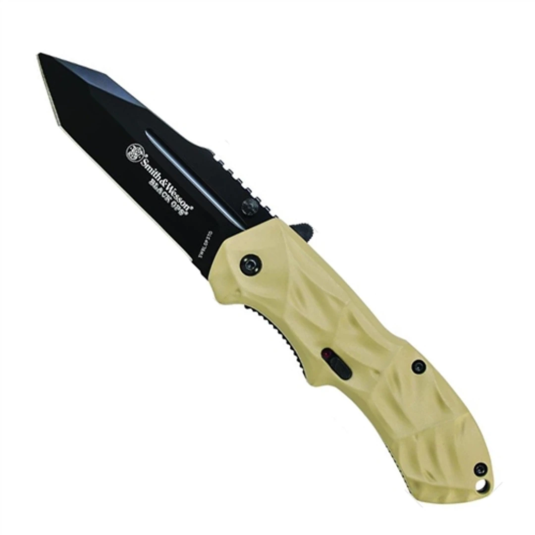 Smith & Wesson Black Ops Spring Assist Knife, Desert Handle, Tanto Black Blade 3 Smith & Wesson Black Ops Spring Assist Knife, Desert Handle, Tanto Black Blade