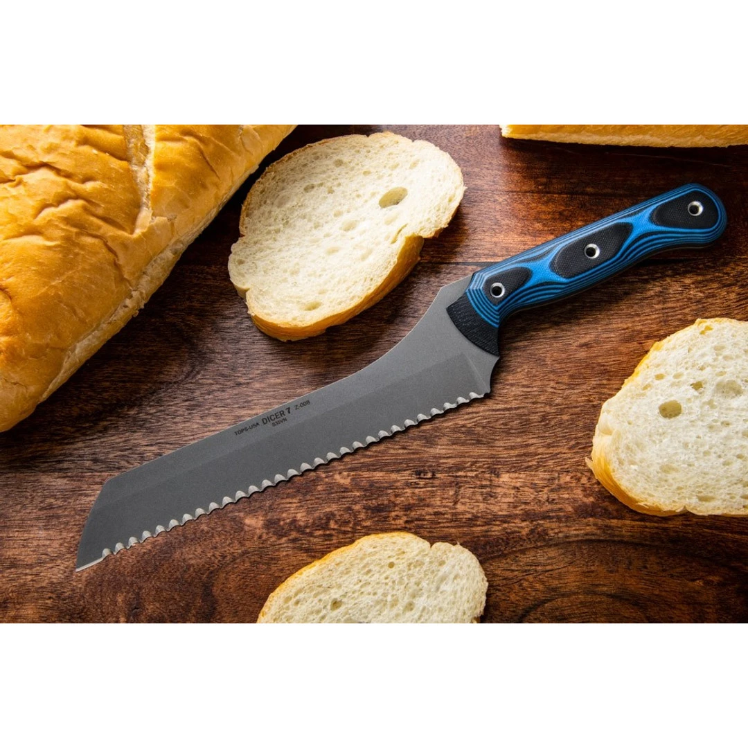 TOPS Knives Dicer 7 Bread Knife, CPM-S35VN Tumbled Blade 5 TOPS Knives Dicer 7 Bread Knife, CPM-S35VN Tumbled Blade - Image 3