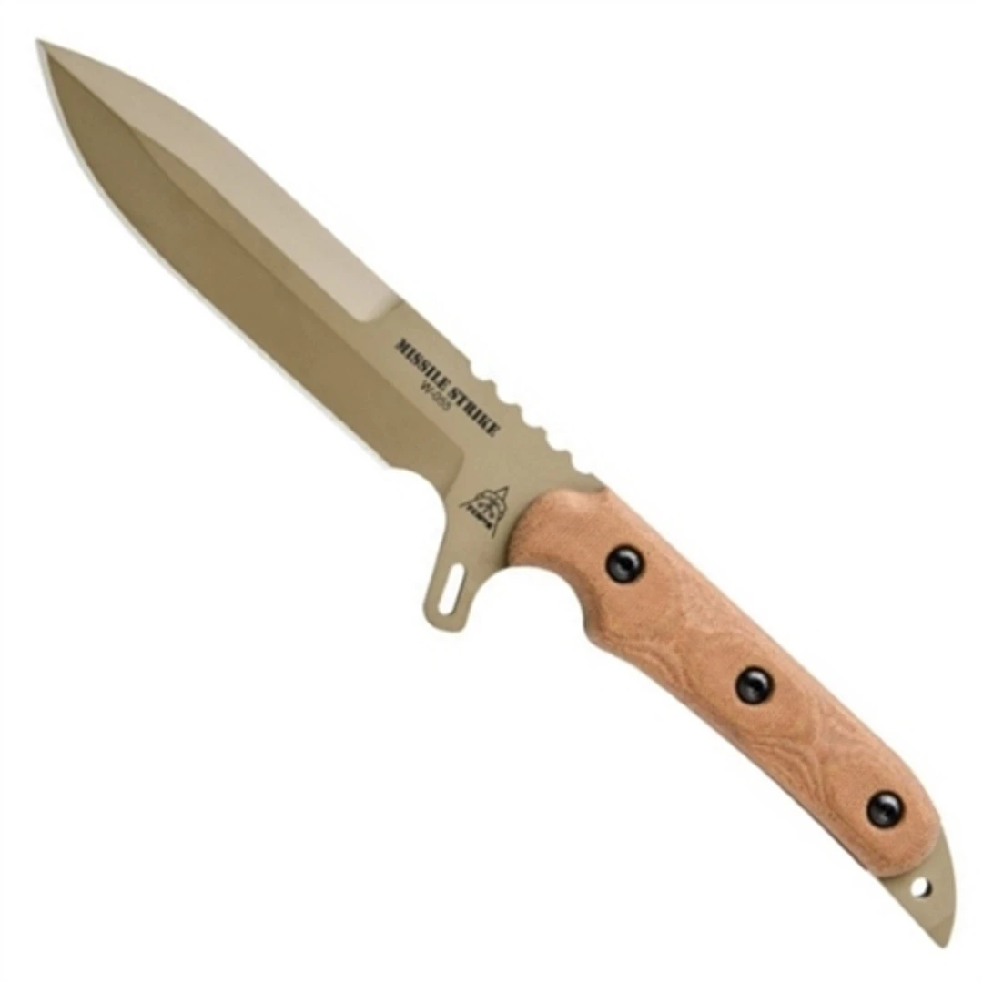 TOPS Knives TOPS MISS-01 Tan Missile Strike Micarta Fixed Blade Knife, 1095 Carbon Coyote Tan Blade 3 TOPS Knives TOPS MISS-01 Tan Missile Strike Micarta Fixed Blade Knife, 1095 Carbon Coyote Tan Blade