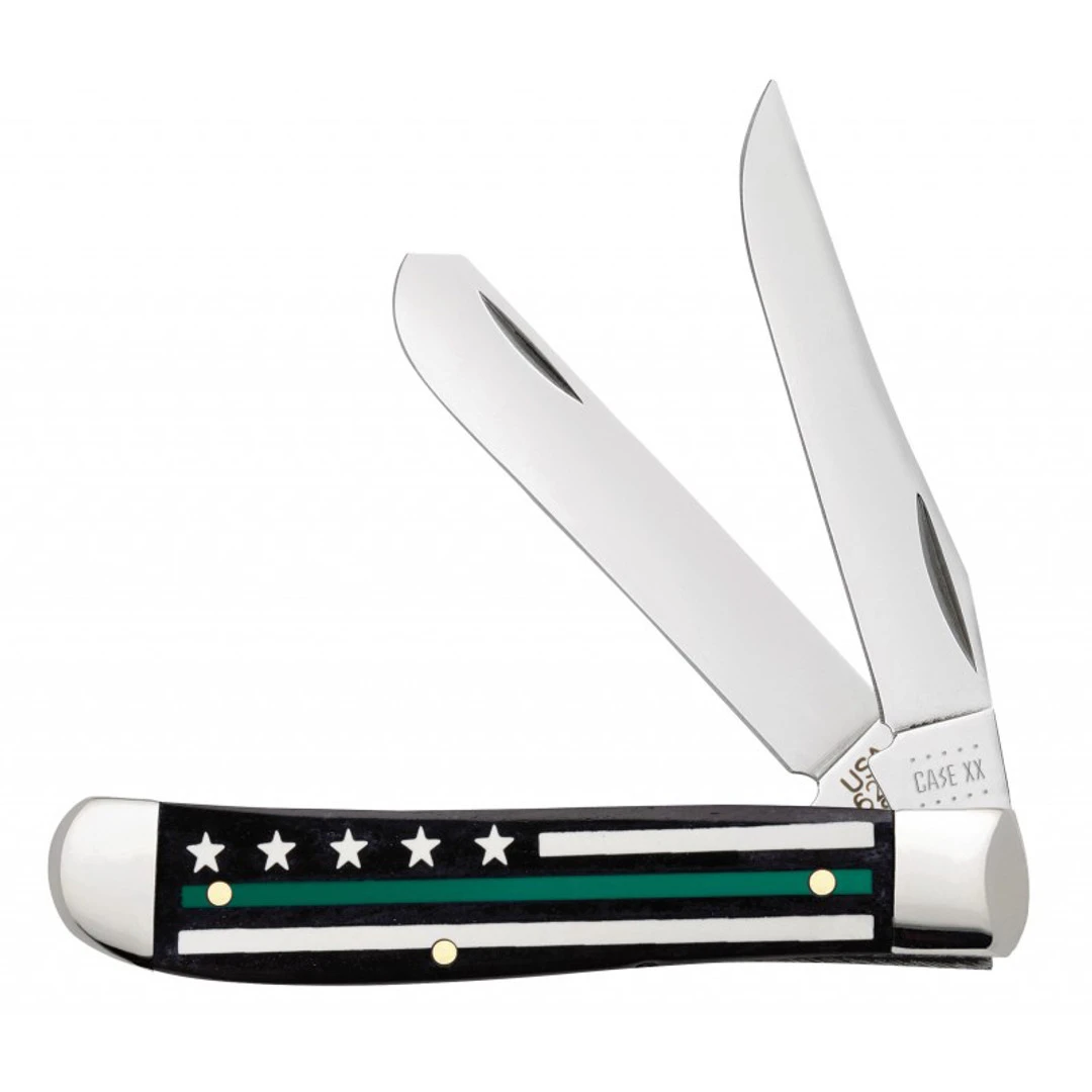 Case Stripes Of Service Smooth Black Bone With Green Inlay Mini Trapper 3 Case Stripes Of Service Smooth Black Bone With Green Inlay Mini Trapper