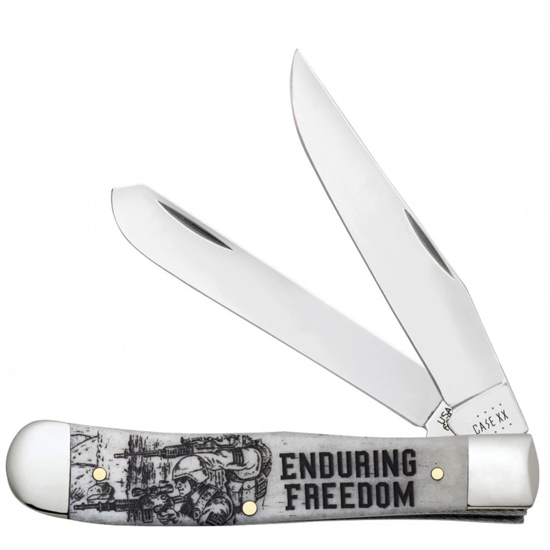 Case Enduring Freedom Natural Bone Smooth Trapper Knife 3 Case Enduring Freedom Natural Bone Smooth Trapper Knife